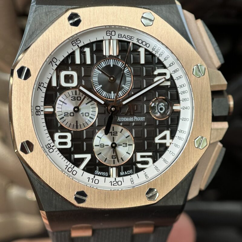 ĐỒNG HỒ AUDEMARS PIGUET ROYAL OAK OFFSHORE 26401 MẶT ĐEN VỎ VÀNG HỒNG REPLICA 44MM