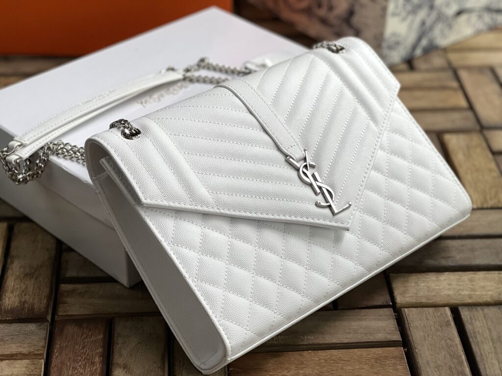 TÚI YSL ENVELOPE MEDIUM CHAIN BAG KHÓA BẠC DA GRAINED SUPER VIP FULLBOX