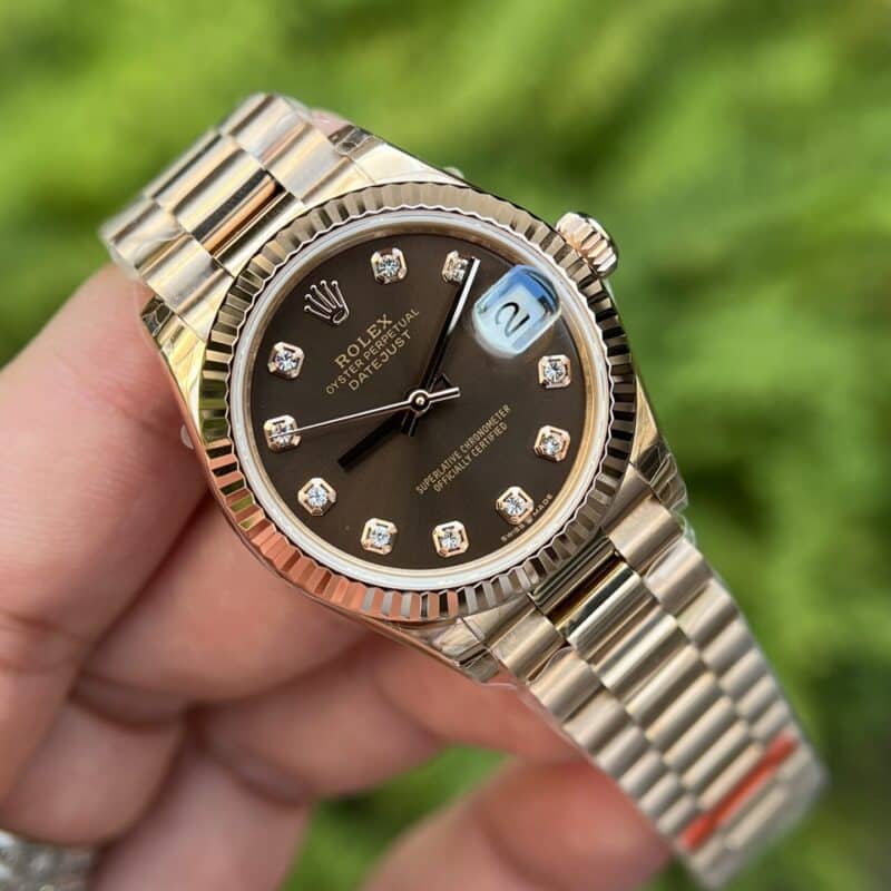 ĐỒNG HỒ ROLEX NỮ DAY-DATE MẶT SỐ CHOCOLATE REPLICA 11 THỤY SỸ 31MM