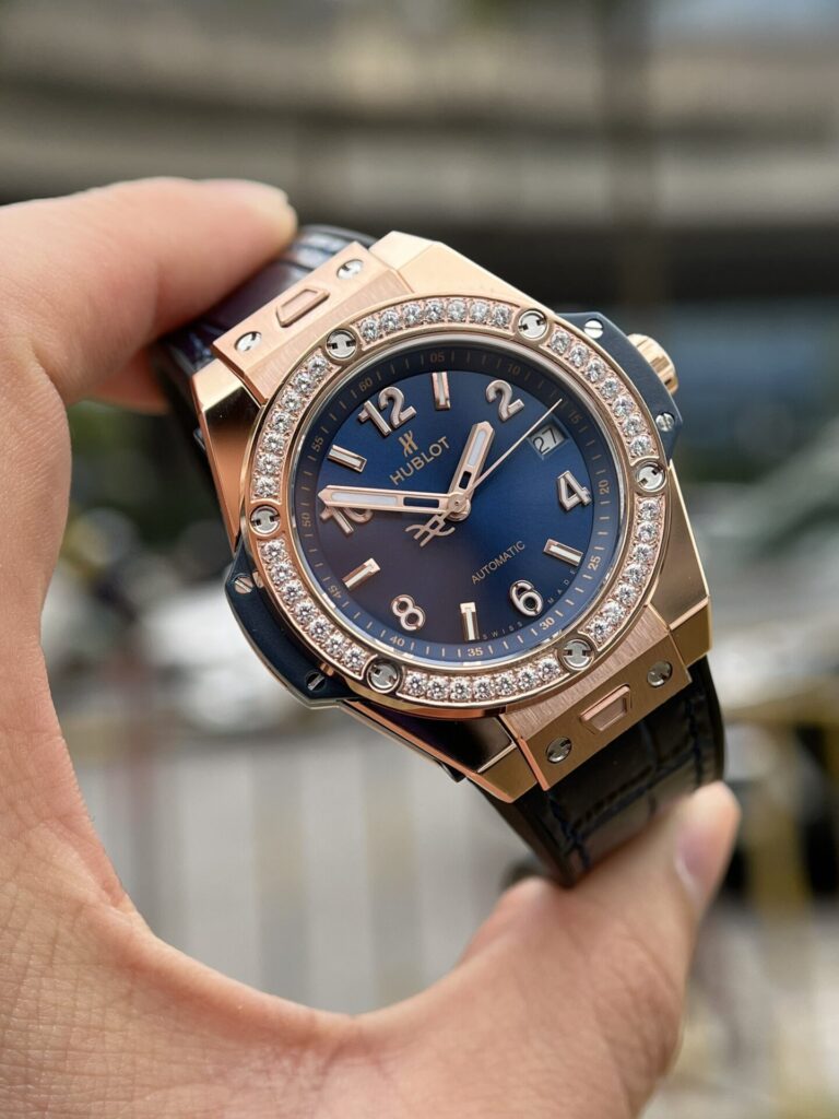 HUBLOT BIGBANG ONE CLICK FAKE 11 THỤY SỸ MẶT SỐ XANH VỎ MẠ VÀNG HỒNG 39MM