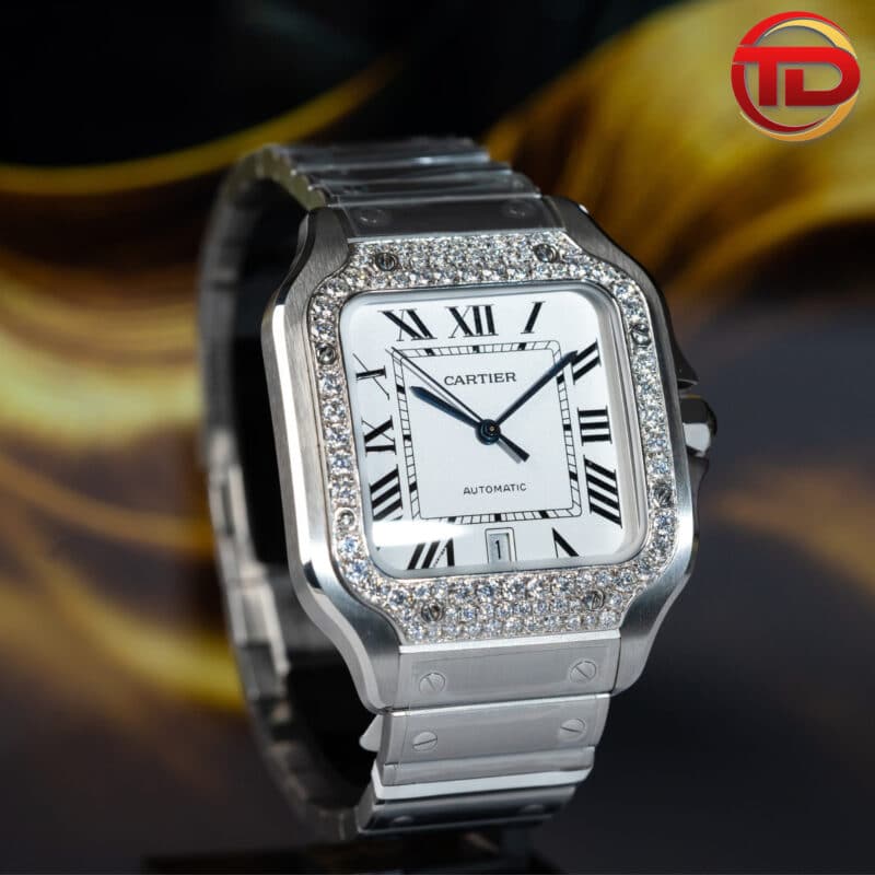 ĐỒNG HỒ CARTIER SANTOS REP 11 NIỀNG KIM CƯƠNG MOISSANITE