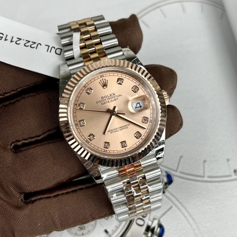 ĐỒNG HỒ ĐÔI ROLEX DATEJUST BỌC VÀNG 18K MẶT SỐ HỒNG SUNBURT 31-41MM