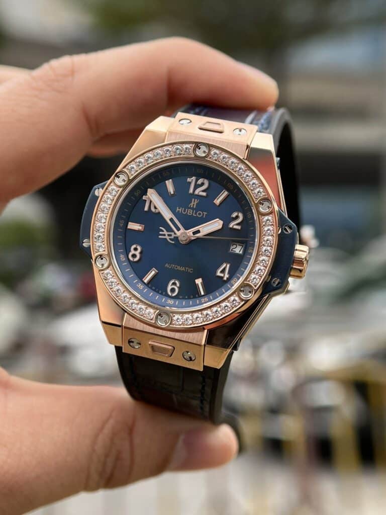 HUBLOT BIGBANG ONE CLICK FAKE 11 THỤY SỸ MẶT SỐ XANH VỎ MẠ VÀNG HỒNG 39MM