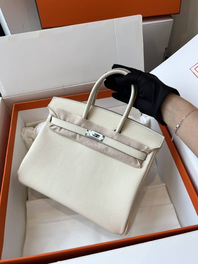 TÚI XÁCH HM BIRKIN TOGO NGUYÊN BẢN TAG BẠC SIÊU CẤP FULL BOX MÀU TRẮNG