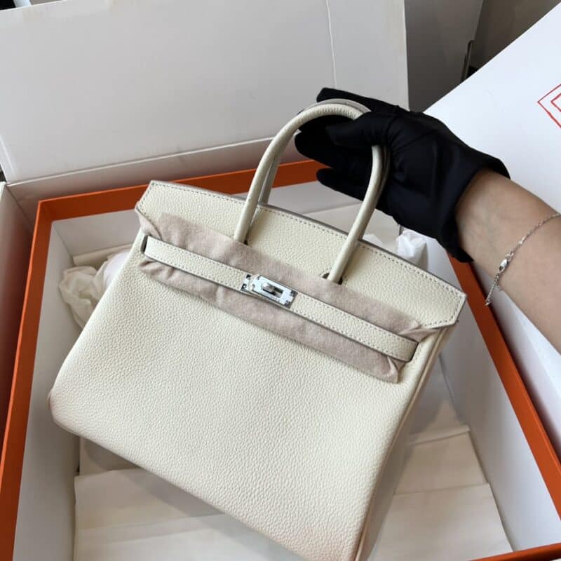 TÚI XÁCH HM BIRKIN TOGO NGUYÊN BẢN TAG BẠC SIÊU CẤP FULL BOX MÀU TRẮNG