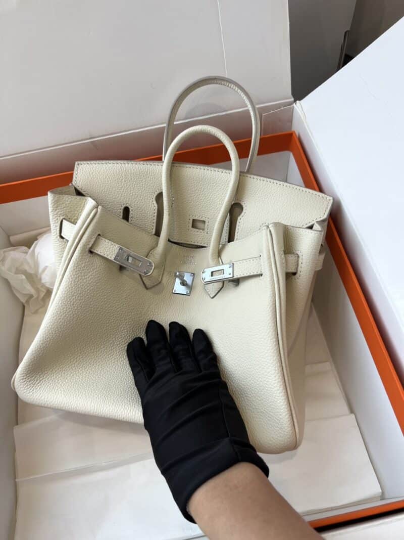 TÚI XÁCH HM BIRKIN TOGO NGUYÊN BẢN TAG BẠC SIÊU CẤP FULL BOX MÀU TRẮNG