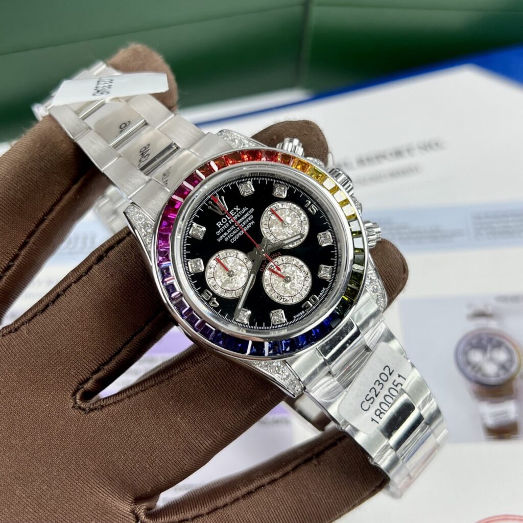 ĐỒNG HỒ ROLEX DAYTONA RAINBOW REP 11 BỌC VÀNG TRẮNG