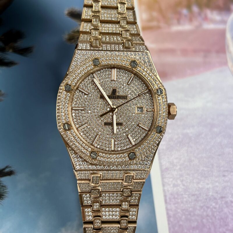 ĐỒNG HỒ AUDEMARS PIGUET ROYAL OAK 15400 VÀNG HỒNG ĐÍNH FULL ĐÁ FAKE 1:1