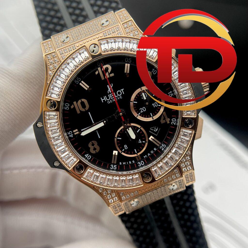 ĐỒNG HỒ HUBLOT BIG BANG VÀNG HỒNG VIỀN ĐÁ BAGUETTE FAKE 1:1 HB FACTORY