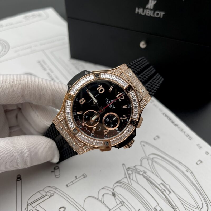 ĐỒNG HỒ HUBLOT BIG BANG VÀNG HỒNG VIỀN ĐÁ BAGUETTE FAKE 1:1 HB FACTORY