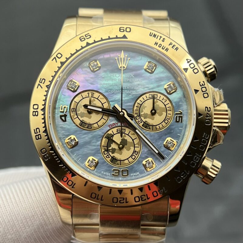 ĐỒNG HỒ ROLEX DAYTONA MẶT XÀ CỪ VÂN MÂY VỎ MẠ VÀNG REP 11 JH FACTORY