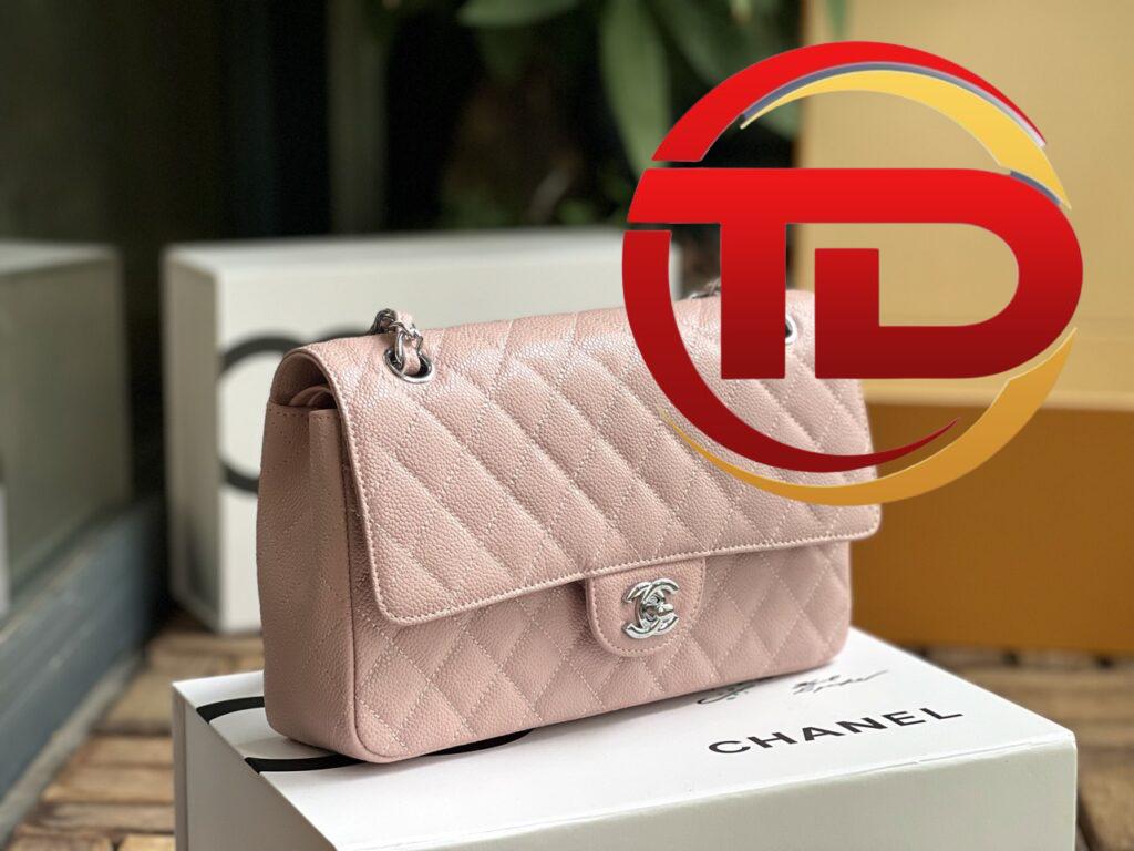 TÚI CHANEL CLASSIC FLAP BAG MEDIUM SLIVER NGUYÊN BẢN DA CAVIAR MÀU HỒNG PHẤN