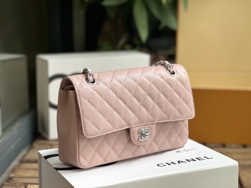 TÚI CHANEL CLASSIC FLAP BAG MEDIUM SLIVER NGUYÊN BẢN DA CAVIAR MÀU HỒNG PHẤN