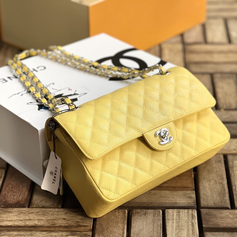 TÚI CHANEL CLASSIC FLAP BAG MEDIUM SLIVER NGUYÊN BẢN DA CAVIAR MÀU VÀNG