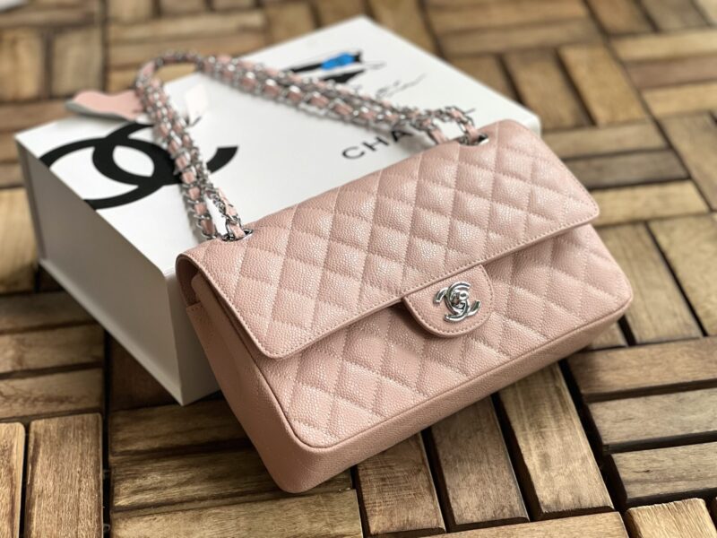 TÚI CHANEL CLASSIC FLAP BAG MEDIUM SLIVER NGUYÊN BẢN DA CAVIAR MÀU HỒNG PHẤN