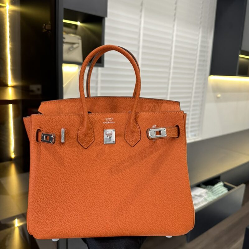 TÚI HERMES HANDBAG BIRKIN 25 TOGO NGUYÊN BẢN TAG BẠC MÀU CAM