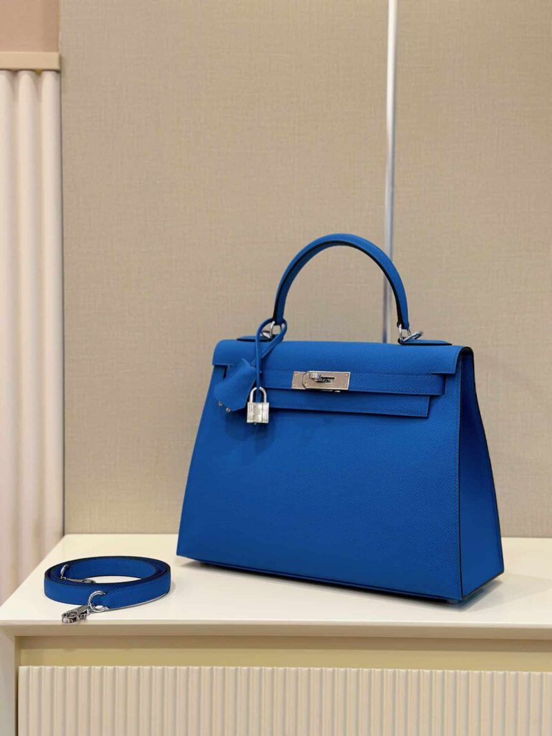 TÚI HERMES KELLY 28 ESPOM KHÂU TAY SIÊU CẤP MÀU XANH DƯƠNG