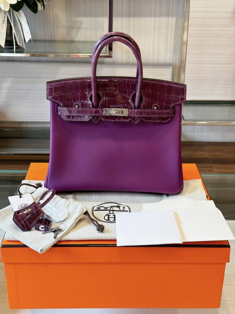 TÚI HERMES BIRKIN 25 DA CÁ SẤU PHỐI TOGO LIKE AUTH KHÂU TAY BẢN VIP