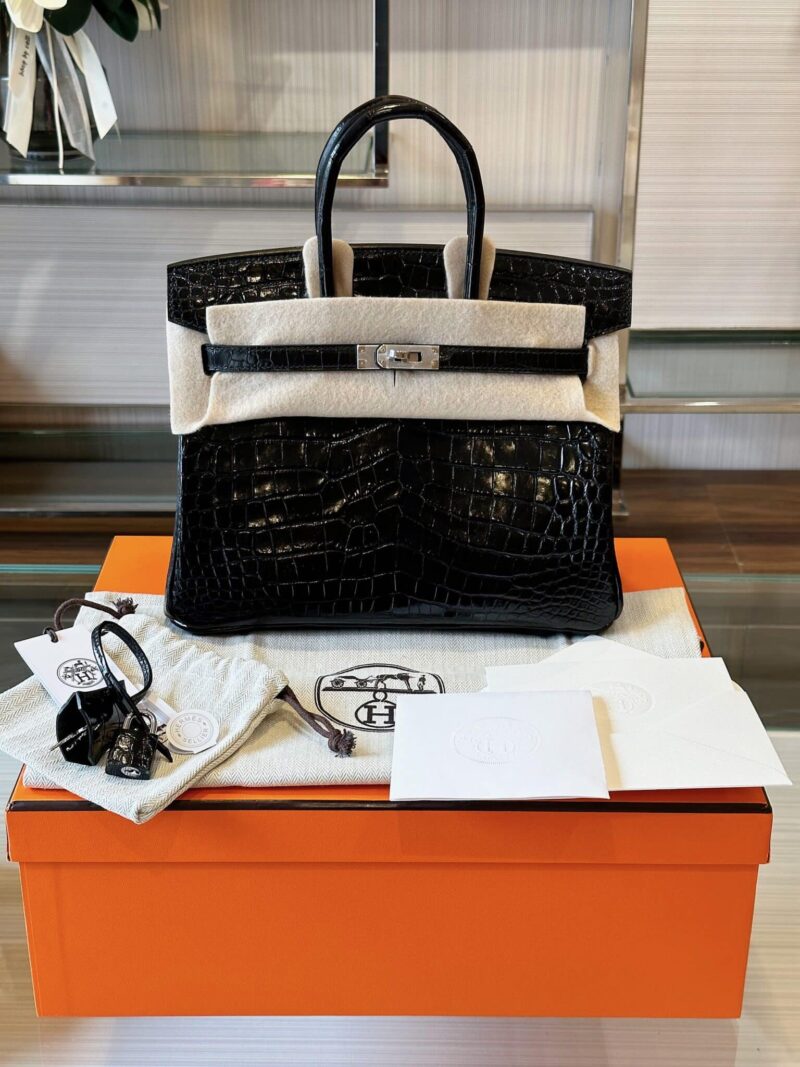 TÚI HERMES BIRKIN 25 DA CÁ SẤU THẬT 100% BẢN DA BÓNG LIKE AUTH KHÂU TAY