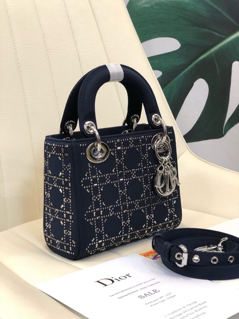 TÚI XÁCH MINI LADY DIOR BAG BLACK STRASS CANNAGE SATIN SIÊU CẤP