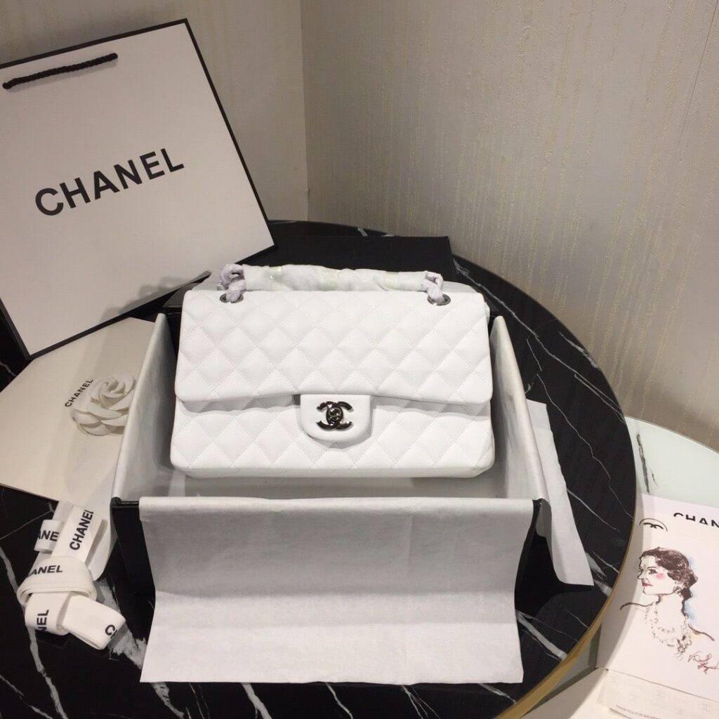 TÚI XÁCH CHANEL CLASSIC DOUBLE FLAP BAG MEDIUM CAVIAR SIÊU CẤP MÀU TRẮNG