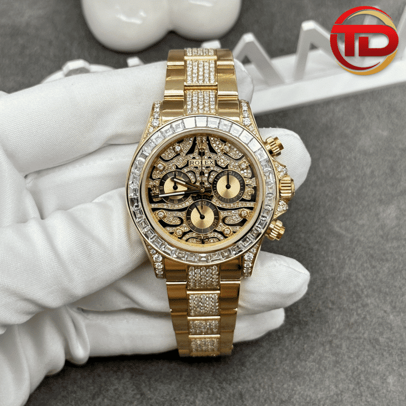 ROLEX DAYTONA 116598TBR EYE OF THE TIGER CUSTOM MADE CNC 18K SOLID GOLD FULL DIAMONDS 40MM