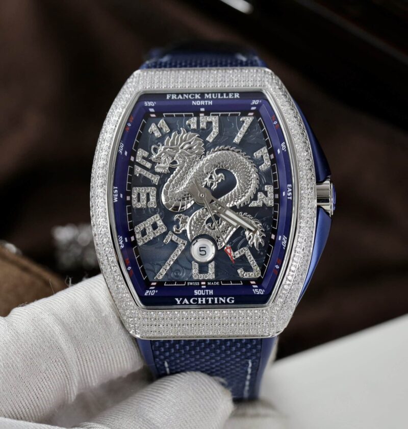 ĐỒNG HỒ FRANCK MULLER V45 DRAGON MÀUXANH BLUE VỎ ĐÍNH FULL ĐÁ REP 1:1 ABF 45MM