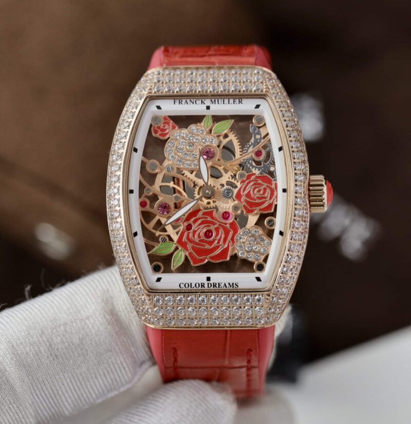 ĐỒNG HỒ NỮ FRANCK MULLER VANGUARD V32 ROSE SKELETON MÁY PIN THỤY SĨ ABF 36MM